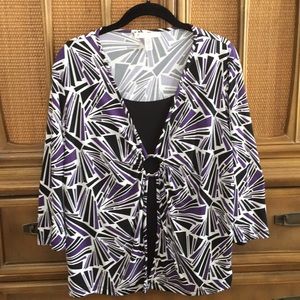 JM Collection Pretty purple, black and white top